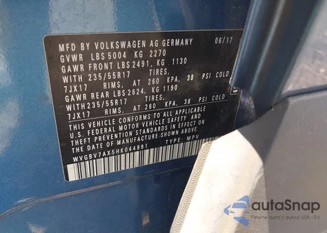 2017 Volkswagen Tiguan 2.0T/2.0T S from USA, damaged, VIN WVGBV7AX5HK044991